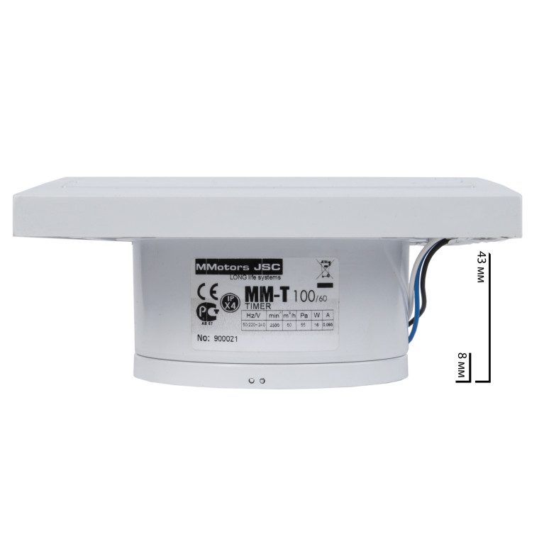 Ultra-thin fan MM 100, 60 m³ / h, white, with timer & check valve